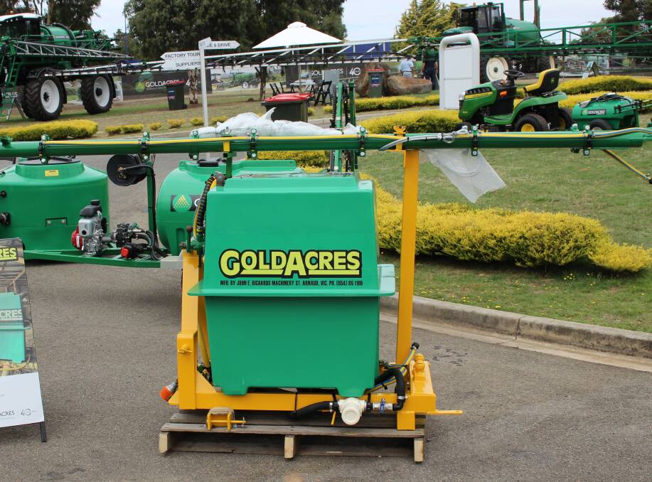 An 80 Gallon three-point-linkage sprayer from the 1980 on display at the Goldacres expo