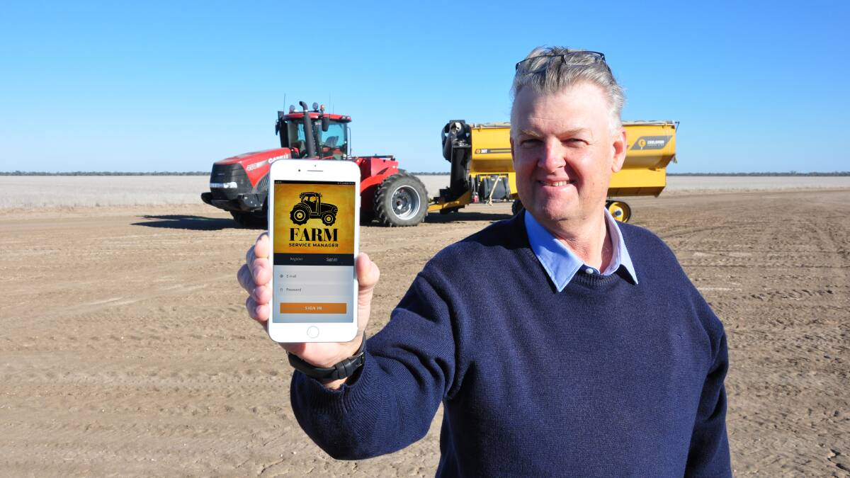 FARM SERVICE MANAGER - Walgett, NSW farmer, David Ricardo with his about to be launched Farm Service Manager app. Photo: Farm Service Manager