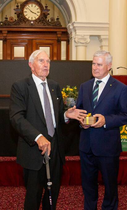 Celebrating: Ian Sinclair with Deputy Prime Minister and Nationals leader Michael McCormack at 100th anniversary celebrations in Melbourne early this year.