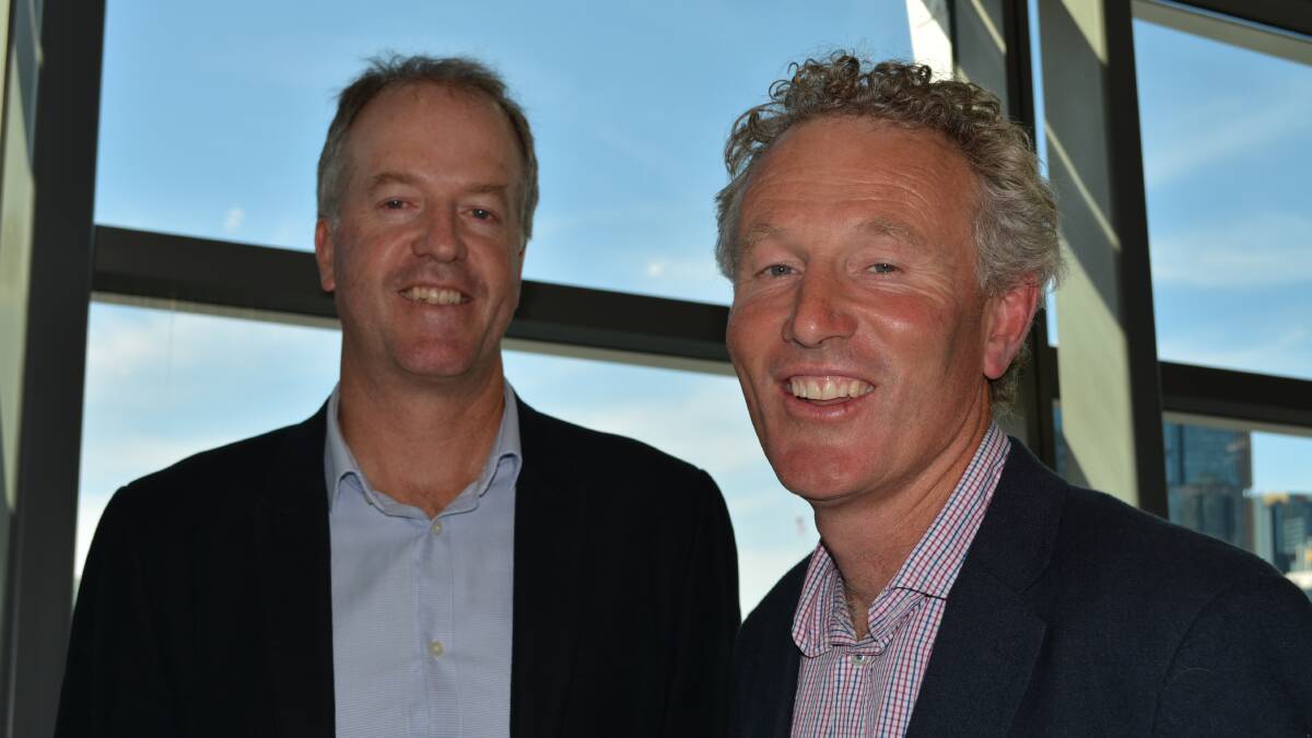 Tasmanian-based farmers and diverse agricultural investors, Andrew Beattie, ProAdvice, Launceston, and Rob Bradley at the Australian Farm Institute's recent Roundtable conference.