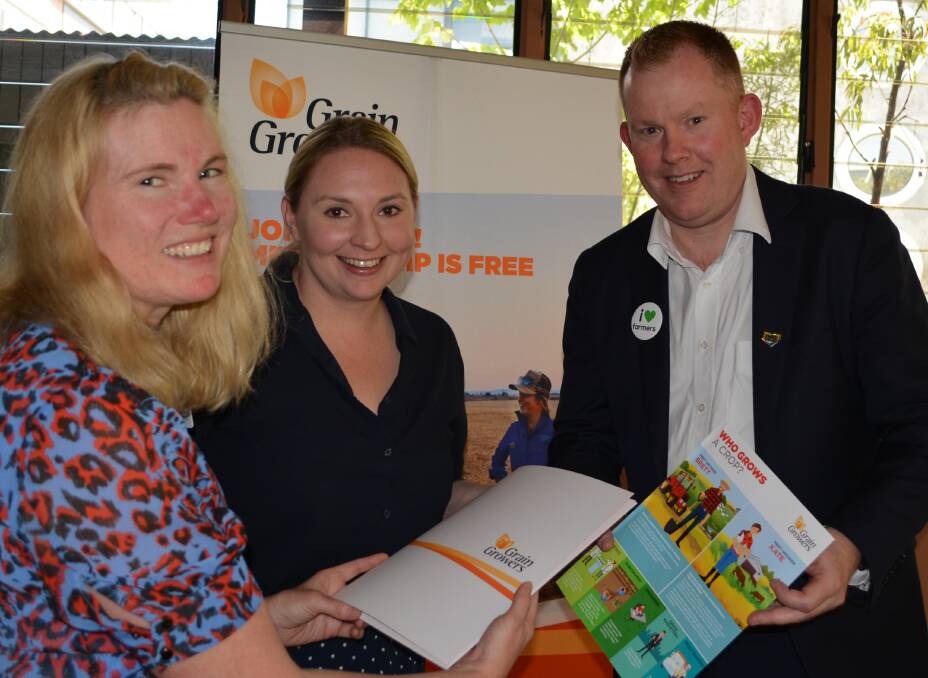 GrainGrowers grower engagement general manager Shona Gawel, with leadership and events general manager Kaitlin Commins and NSW Farmers chief executive officer Peter Arkle at the AgDay launch of the curriculum outreach initiative in Sydney.