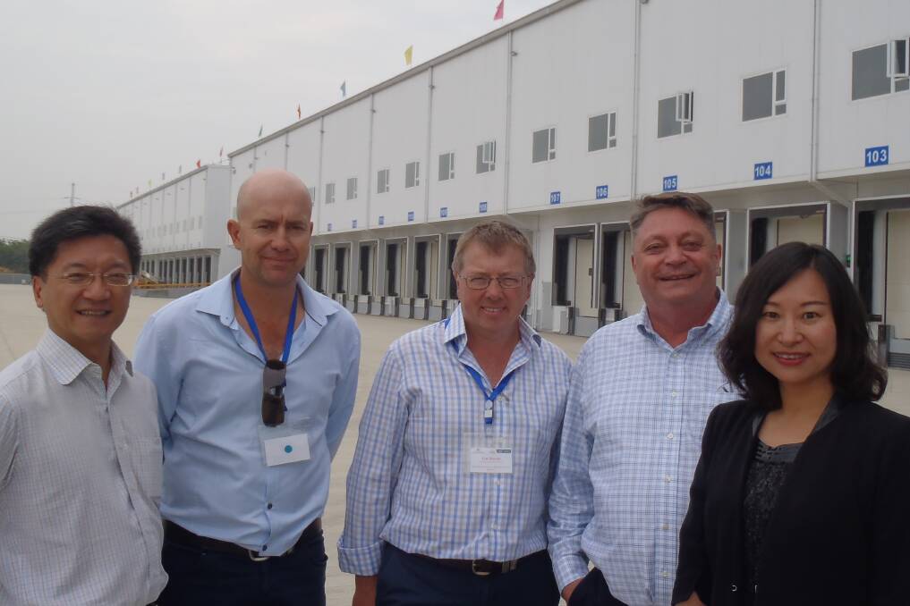 West Australian graingrower, Nick Gillett with central South Australian ANZ regional business banking executive, Tom Rundle, and members of the Swire Pacific Cold Storage team at Swire's new Chengdu cold storage site (from left) business development director for Swire Pacific's trading division, Franky Tam; operations director, Craig Bowyer and sales leader, Cynthia Wang. 