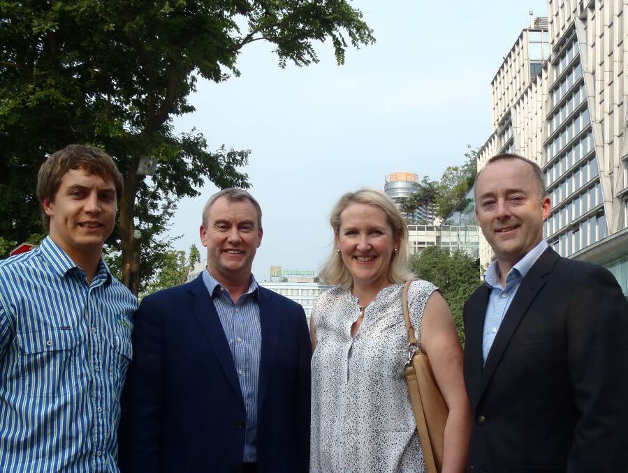 Participants in the most recent Opportunity Asia tour in China, Kieran Simpson, Binginbar Farms, Guerie, NSW; ANZ's Australian agribusiness head, Mark Bennett, Melbourne; Jess Barber, "Coliban Park", Elphinstone, Victoria, and ANZ's regional business banking general manager, Issac Rankin, Perth.  