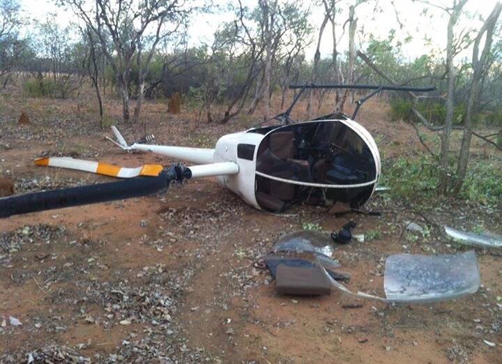 The Robinson 22 helicopter after it crashed on Kiana Station.