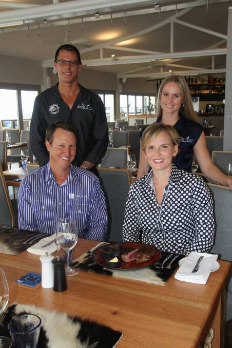 Yorkeys Knob Boating Club general manager Stuart Vella and restaurant manager Rebecca Gundy, with (front) Stephen and Brittany Pearce, Telpara Hills Brangus and Charolais.