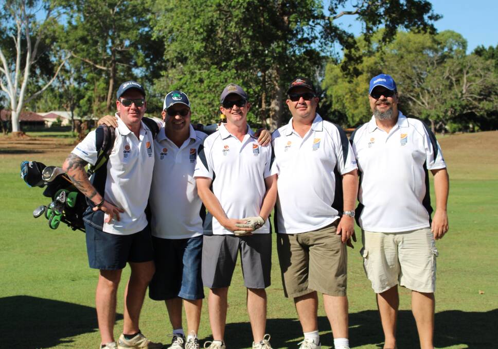 Matt Gane, centre, and his winning golf team who played in a recent tournament to raise funds for CareFlight.