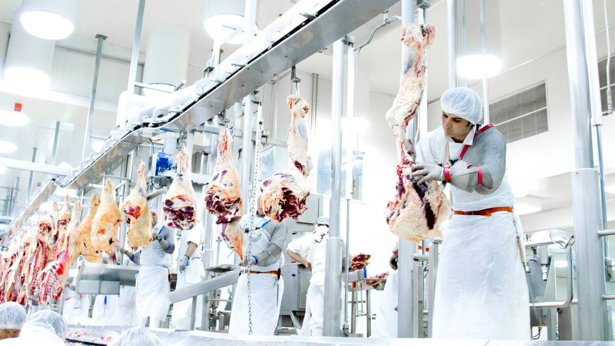 Beef processing in a Teys Australia plant.