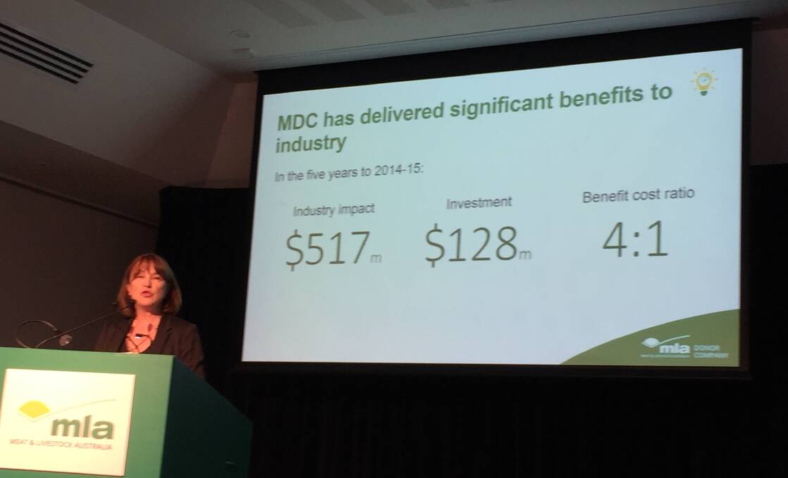 MDC chief executive officer Dr Christine Pitt speaking at Meat and Livestock Australia's annual general meeting and producer forum in Adelaide last week.