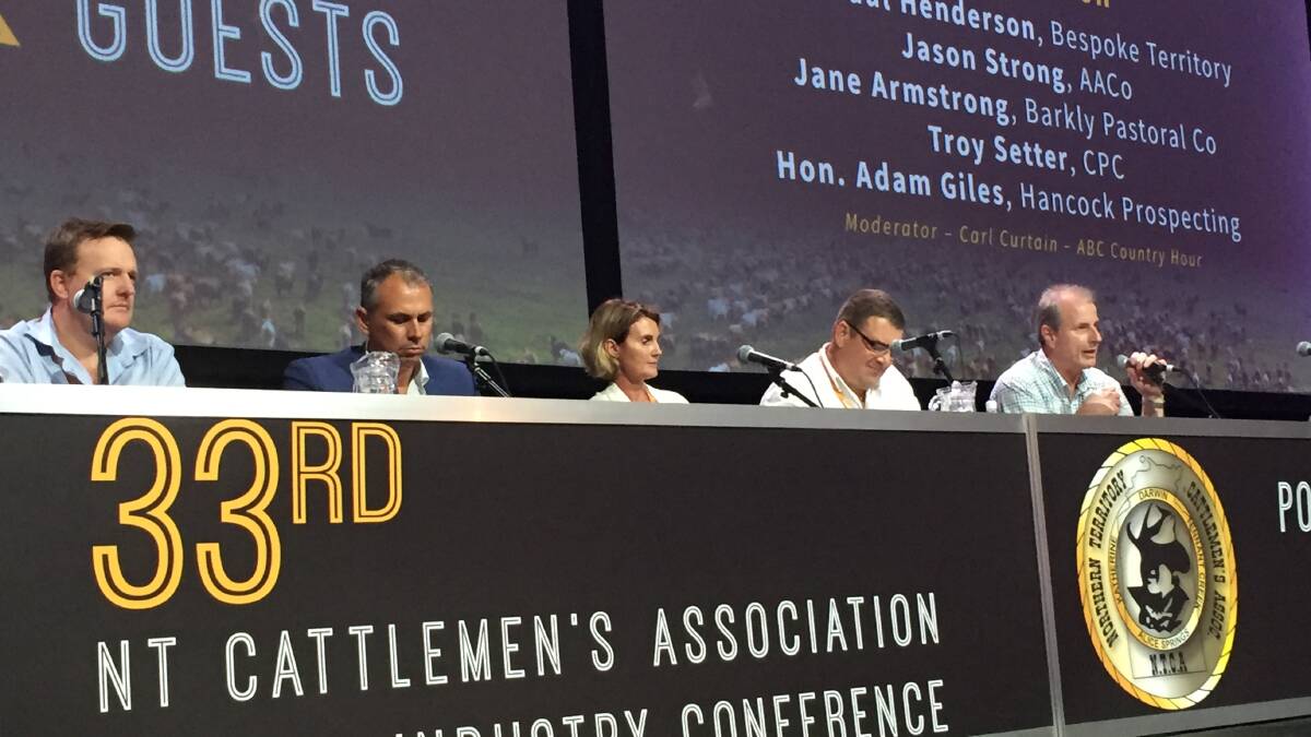 Troy Setter, Adam Giles, Jane Armstrong, Jason Strong and Paul Henderson speaking in a panel session at last Friday's NTCA conference.
