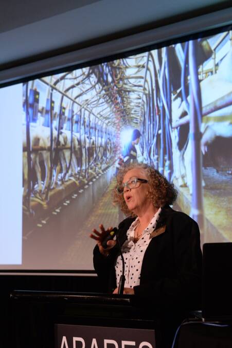 Sheep and goat dairy producer Julie Cameron speaking at the ABARES conference in Canberra this year.