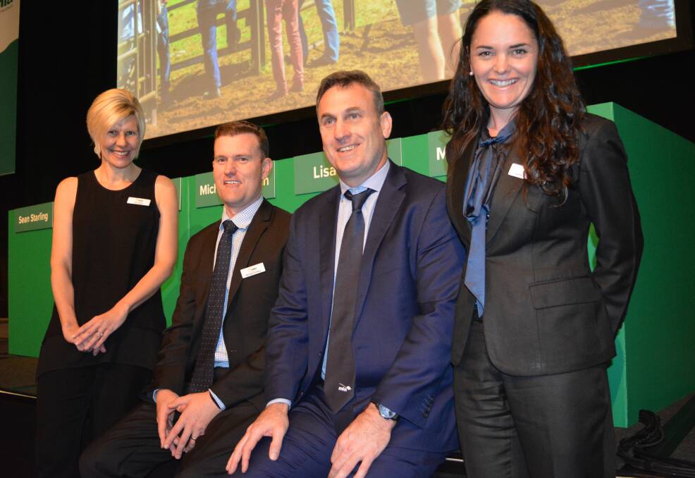 Meat and Livestock Australia's international markets general manager Michael Finucan with other key MLA staff Lisa Sharp, Michael Crowley and Dr Jane Weatherley at the organisation's annual general meeting in Alice Springs last week.