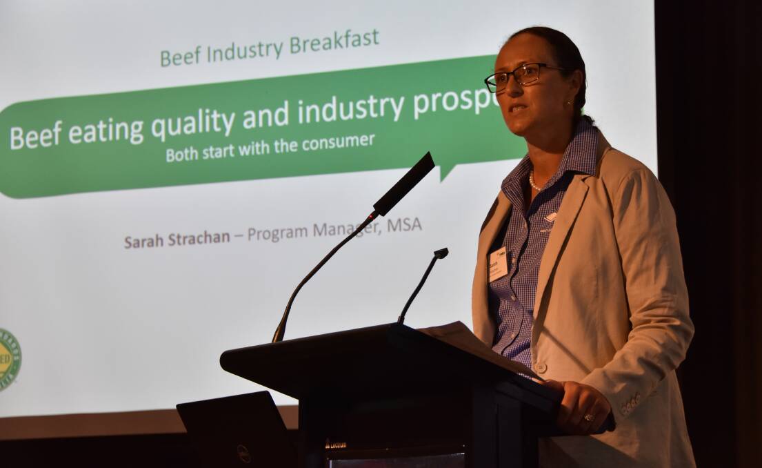Meat Standards Australia program manager Sarah Strachan speaking at an industry breakfast in Brisbane celebrating the program's 20th birthday.