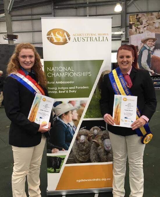 Joanna Balcombe with Queensland's Tracey Bennett who was runner-up at the National stud meat sheep judging.