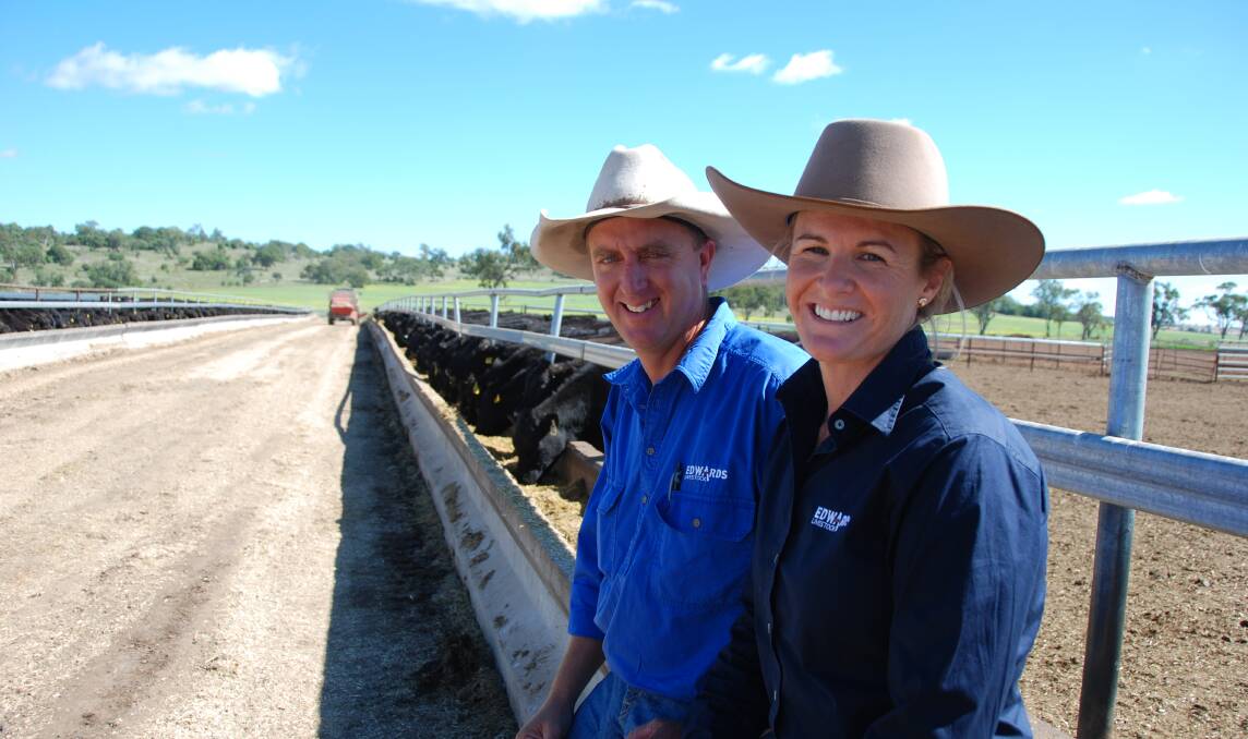 Wagyu live export business owners Matt and Alice Edwards, Edwards Livestock at their quarantine facility near Oakey on Queensland's Darling Downs.