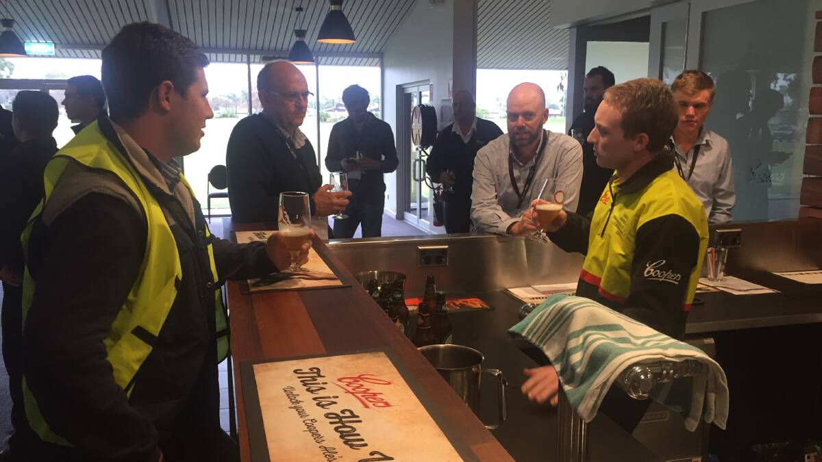 Participants in a trip to the Coopers Brewery in Adelaide as part of the Innovation Generation conference in Adelaide learn about the nuances of different beer styles.