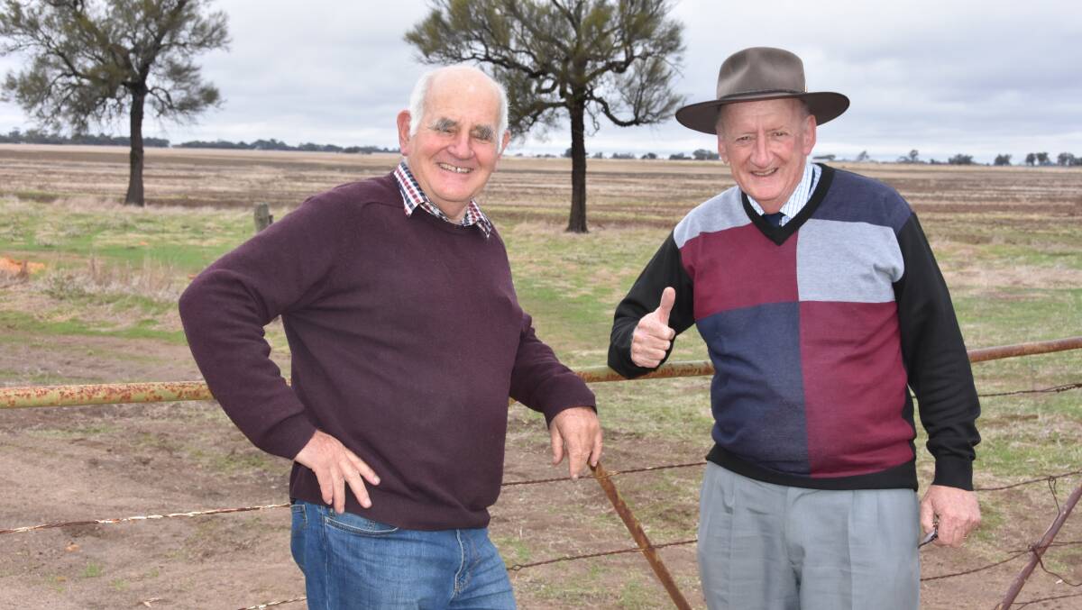Tony Gregson and Tim Fischer in the Wimmera in Victoria last week. 
