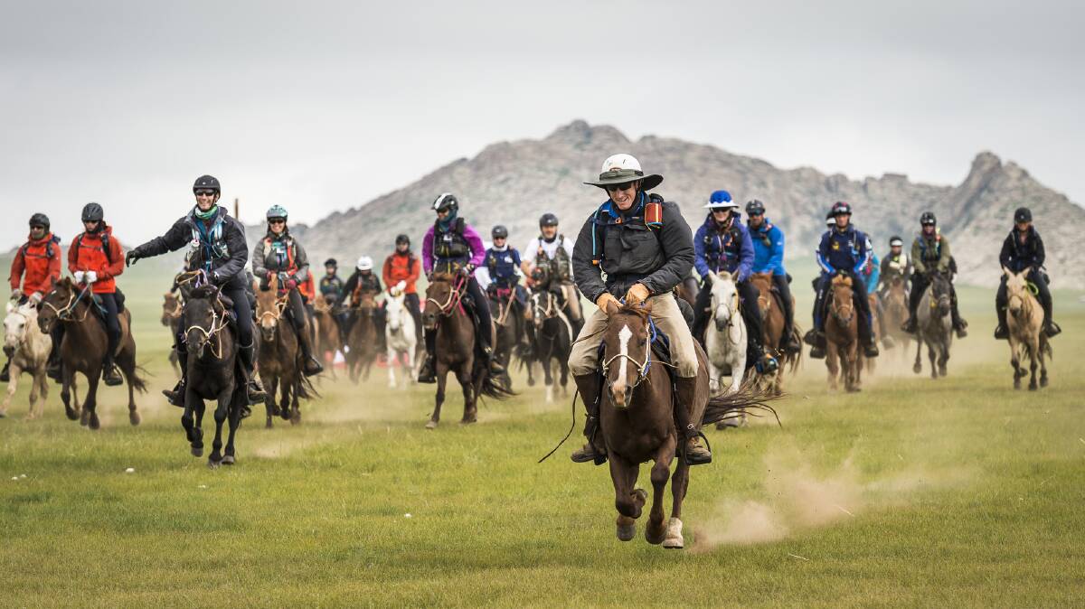 Will Comiskey led the field out in the Mongol Derby, riding a half-wild horse that took off like a bullet. Photo - Richard Dunwoody.