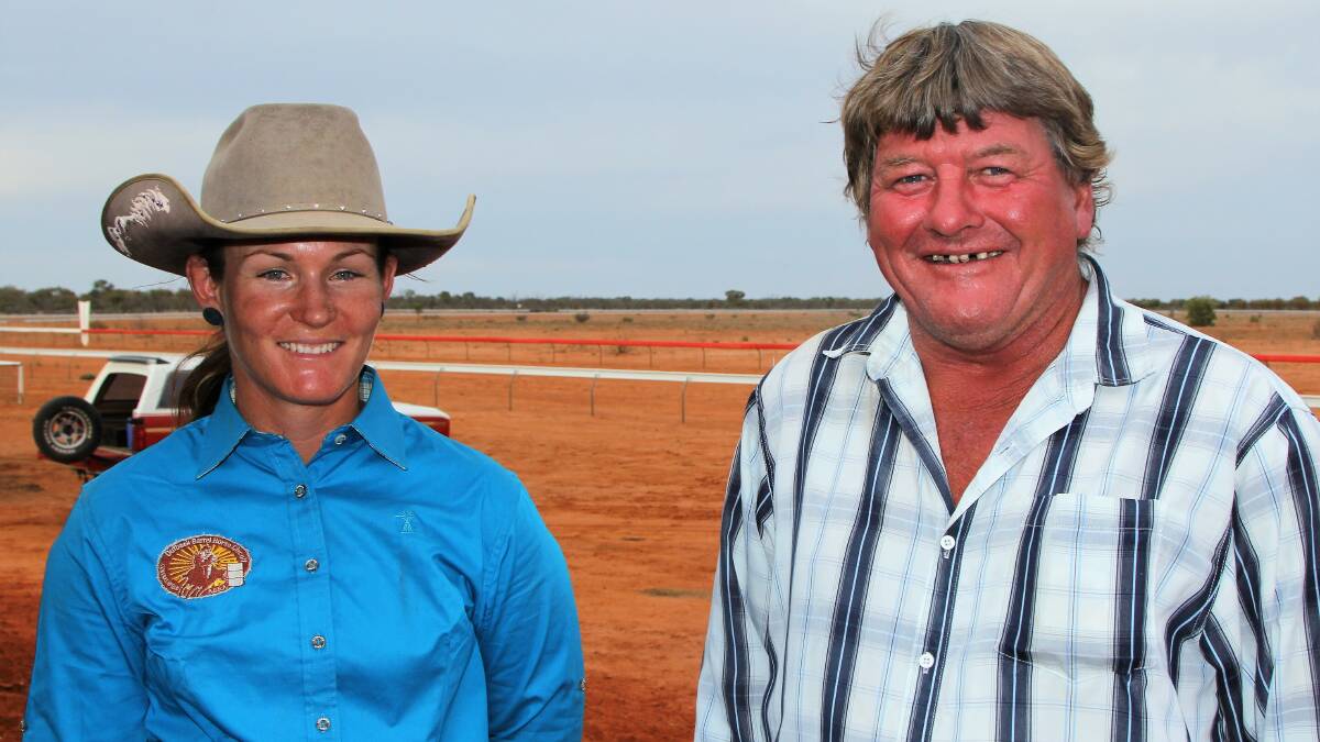 All smiles: Outback Barrel Horse Circuit spokeswoman, Jolene Seeds, with Jundah's Smiley Maunsell, one of the sponsors of the weekend event highlighting the need to speak up against bullying. Pictures: Sally Cripps.