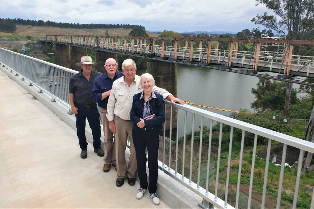 Tabulam beef producer John Cousins, Australian Light Horse Association president Lawrence Watts and chief judge Arthur DeMain, and grand-neice of General Sir Harry Chauvel, Jan Gall united in their desire to save the historic bridge at Tabulam, NSW.