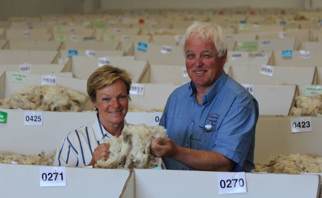 Mary Ann Holt, Birregurra, recently sold 142 bales, average 17.5m, pictured Fox & Lillie  western district wool broker Chris Bull. 