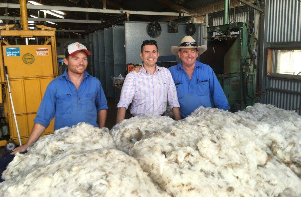 Wool Excellence Club members Dominic and Tim Bower, Stanley Vale Merinos, Uralla,NSW, with Vitale Barberis Canonico raw wool manager Davide Fontaneto.