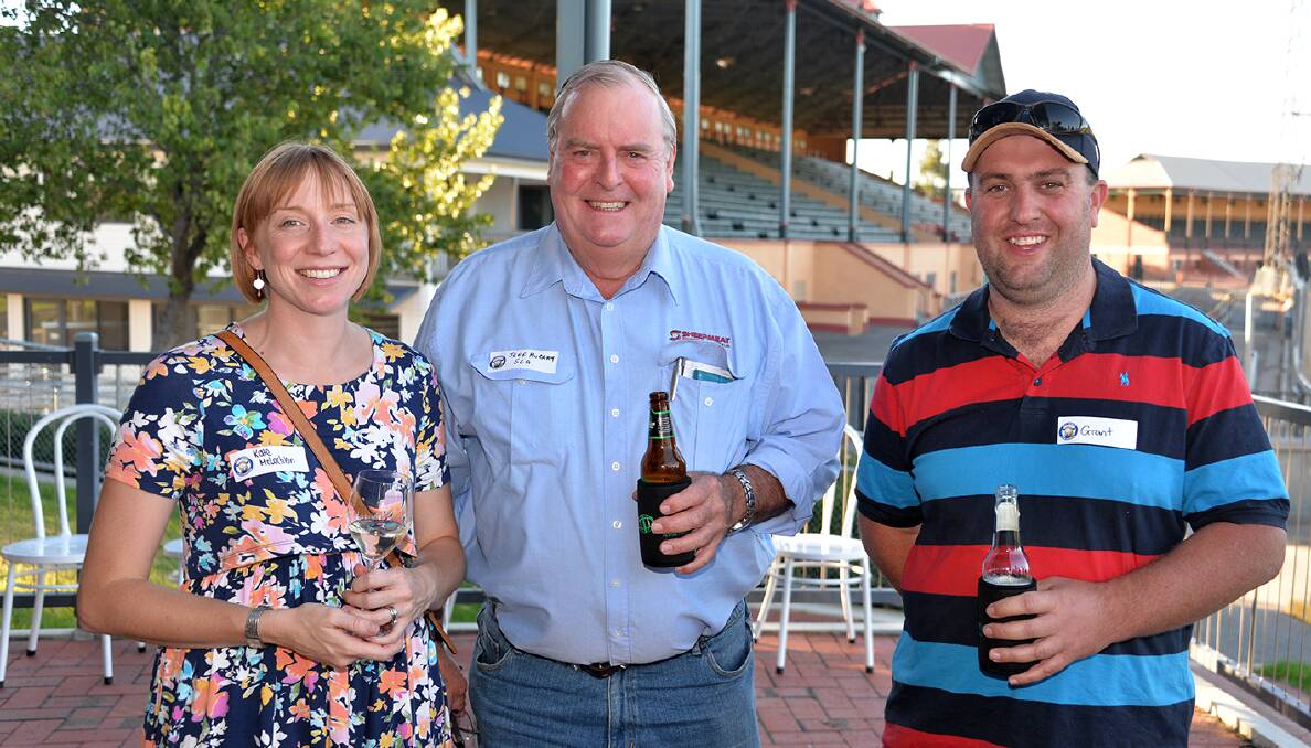 Kate McLachlan, Gawler River, Sheepmeat Council president Jeff Murray, and Grant Johnson, Peake at the Australian Poll Dorset Association national conference in Adelaide this week. Photo: Ian Turner 