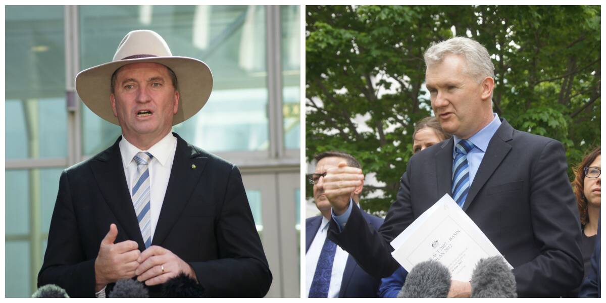 Agriculture and Water Resources Minister Barnaby Joyce (left) and Shadow Water Minister Tony Burke are at odds again, over Murray Darling Basin Plan.