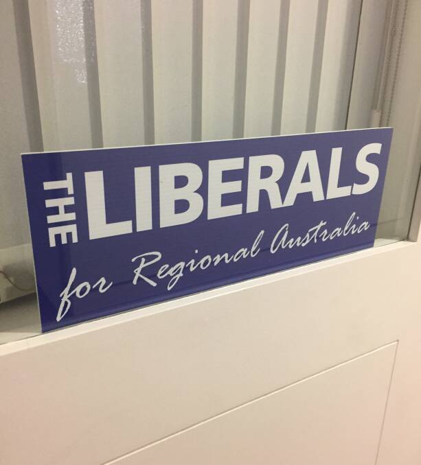 One of the new Liberal corflutes displayed in Canberra office windows, reminding others that the Coalition senior partner also represents the regions.