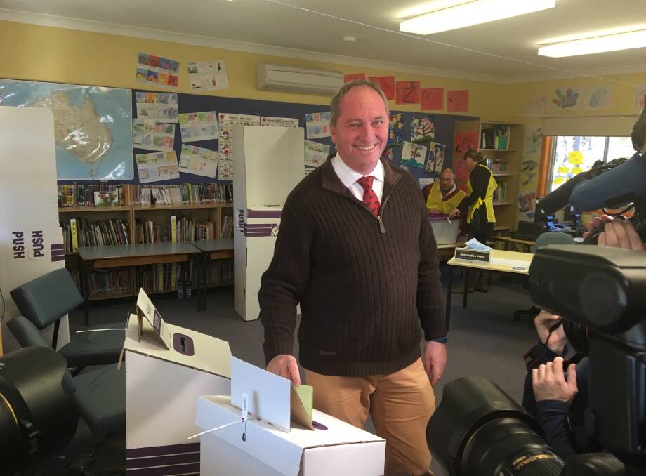Barnaby Joyce casting his vote on election day last year in New England - he'll now run again for another polling day on December 2.
