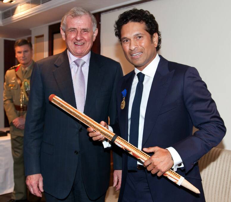 Former federal minister and now Australian Livestock Exporters' Council Simon Crean (left) with superstar Indian cricketer Sachin Tendulkar - the kind of high profile the live export sector is seeking to help maintain its ‘social license to operate’.