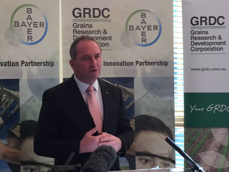 Agriculture and Water Resources Minister Barnaby Joyce.backing rural RD&E, highlighting spending growth.