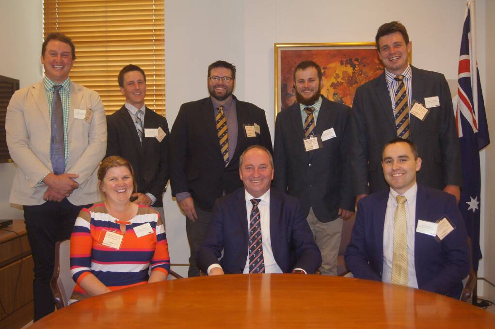 Deputy Prime Minister Barnaby Joyce (centre) with this year's finalists of the NAB Rising Champion award.