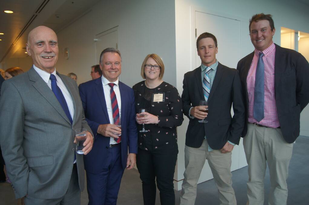 NT Labor MP Warren Snowden (left), Shadow Agriculture Minister Joel Fitzgibbon, NAB Regional Agribusiness Manager Olivia McFarlane, NT NAB Cattle Council Rising Champion James Beale, and NSW NAB Cattle Council Rising Champion Tom Heggaton.