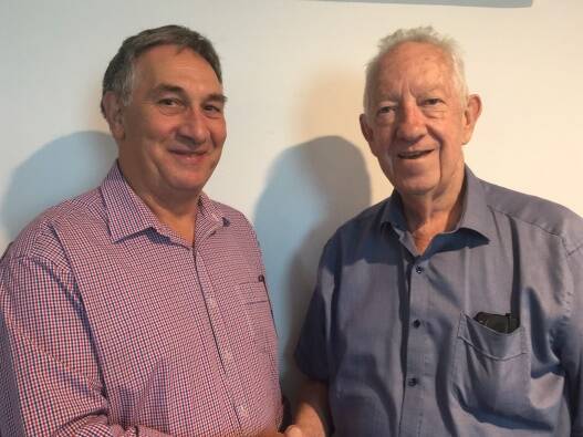 NEW ROLE: Newly appointed Australian Olives Association CEO, Greg Seymour, is welcomed to the organisation by president, Peter O'Meara.
