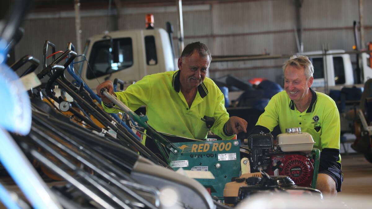 HARD WORK: Griffith's Garry Rennie says his business benefits greatly from bucking the trend and hiring mature-aged workers, such as 64-year-old Charlie Miller. PHOTO: Anthony Stipo
