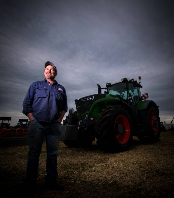 SHOW TIME: Andrew Ruhmann from Gunnedah NFS Agribusiness with the new model Fendt 1042 on Monday. Photo: Simon McCarthy
