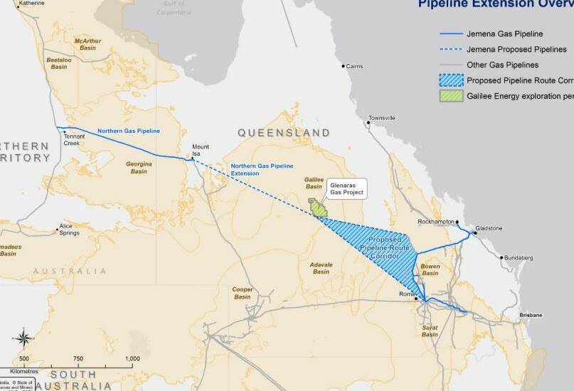 The new pipeline will link Mount Isa to the eastern seaboard via the Galilee Glenaras Gas Project and the Wallumbilla Gas Hub near Roma.