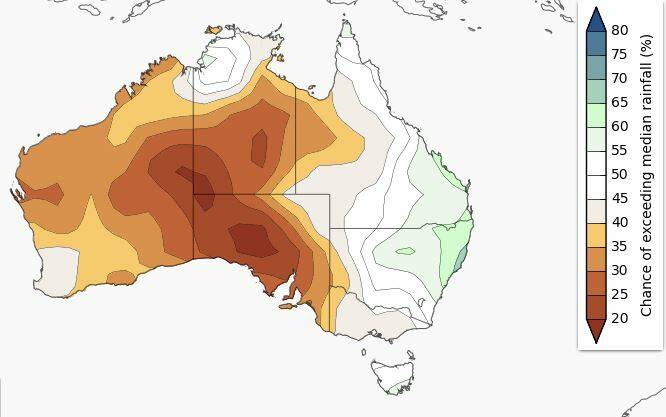 Chance of above average rainfall in March. Reproduced with permission of the Bureau of Meteorology.