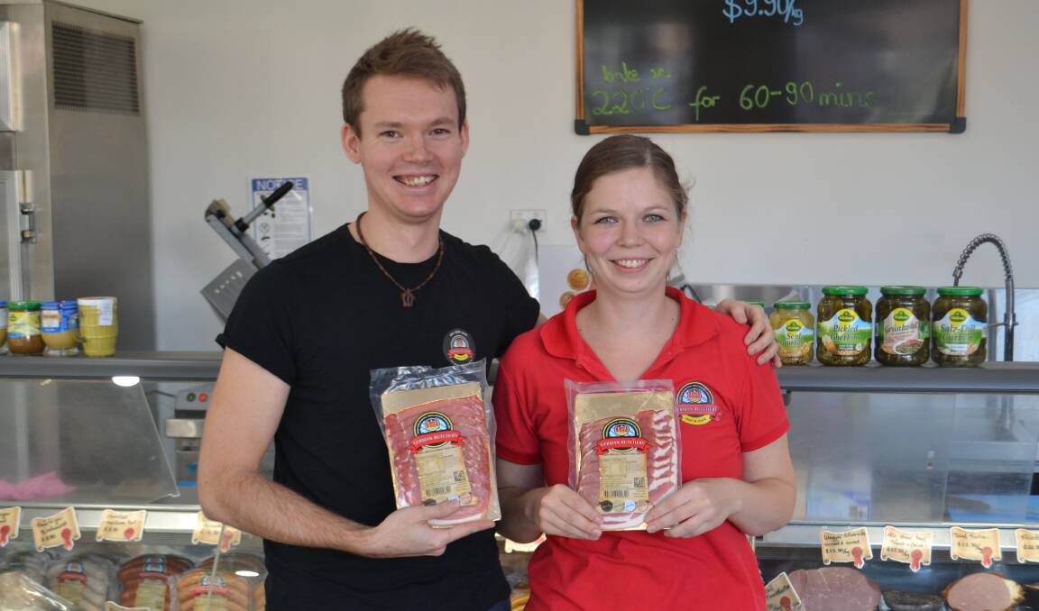 German Butchery store manager Jared Sveldja with store assistant Corrina Zistl at the Bexley North shop.
