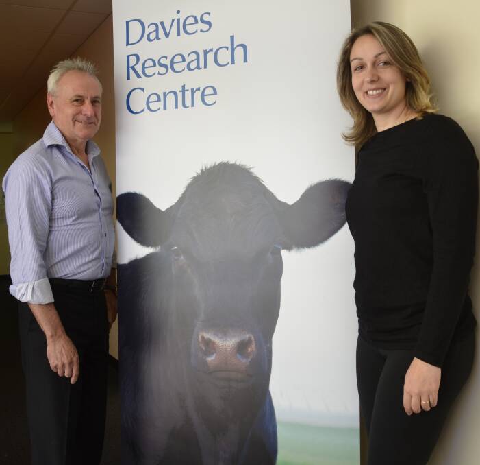 EMISSIONS STUDY: University of Adelaide researchers Phil Hynd and Mariana Caetano have been investigating the effects of grape marc on cattle growth rates and methane emissions when used as part of their diet.
