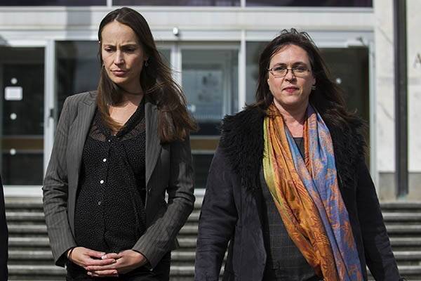 Greenpeace activists Jessica Latona and Heather McCabe leaving the ACT Supreme Court at an earlier hearing. Photo by Rohan Thomson, Canberra Times.