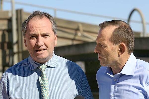 New Ag Minister Barnaby Joyce with PM Tony Abbott at the Tamworth saleyards earlier this year.