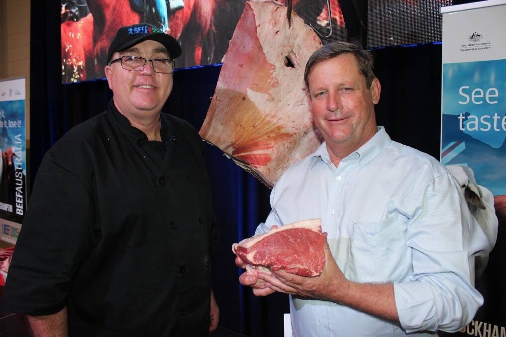 Sydney-based butcher Garry Dwyer and Blair Angus, Signature Beef, Kimberley Station, Clermont, break down the carcase for the audience.