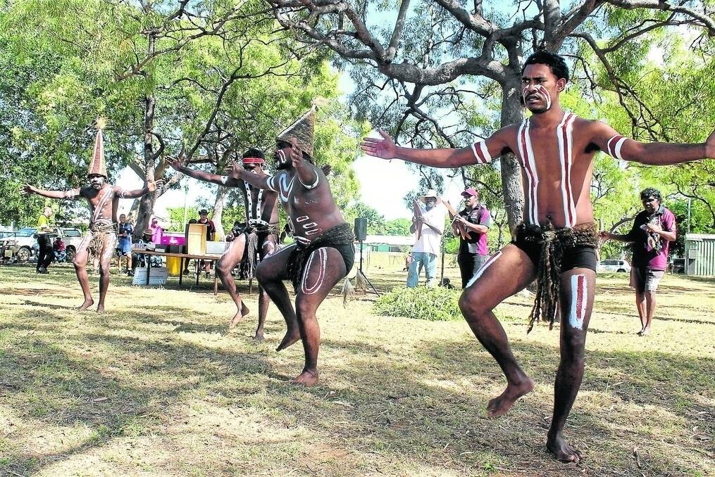 Traditional dancers entertain the ministerial delegation when it visited Mornington Island.