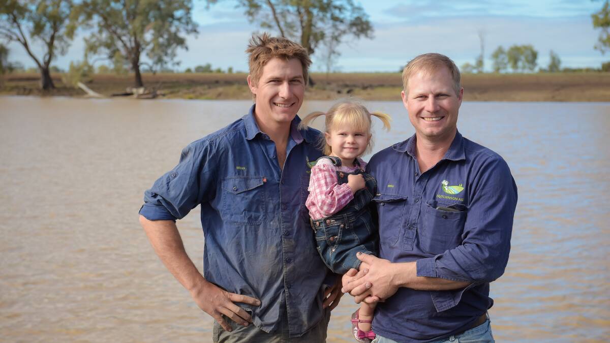 WATER WOES: Brian and Greg Hutchinson with Greg's daughter Emily at Macander, Moura, where the Hutchinsons have invested in water infrastructure.  