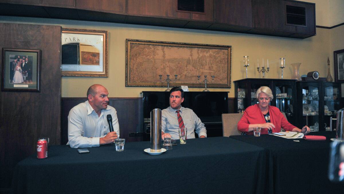 One Nation's Wade Rothery, LNP's Douglas Rodgers, and Independent candidate Margaret Strelow at the forum. Photo - Kelly Butterworth. 