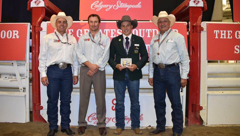 Lincoln McKinlay, TopX Gracemere, accepting the honour at the Calgary Stampede. Photos: Australian Livestock and Property Agents Association Ltd.