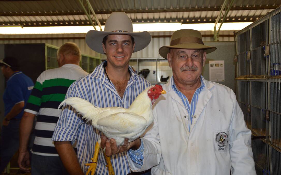 Top class: Roma Show poultry section chief steward Tyson Campbell and judge Grame Hopf said the 2016 poultry section was the strongest on record.