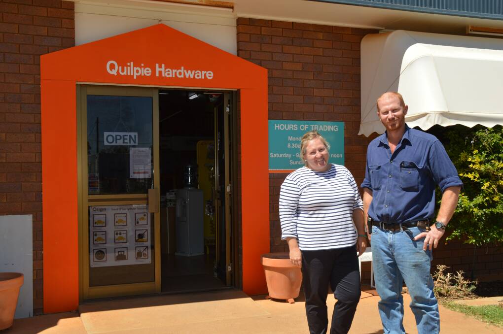 Strength to strength: Sarah and Jeremy Slaughter opened the Quilpie Hardware 12 months ago and believe Quilpie is the best place to raise their young family.