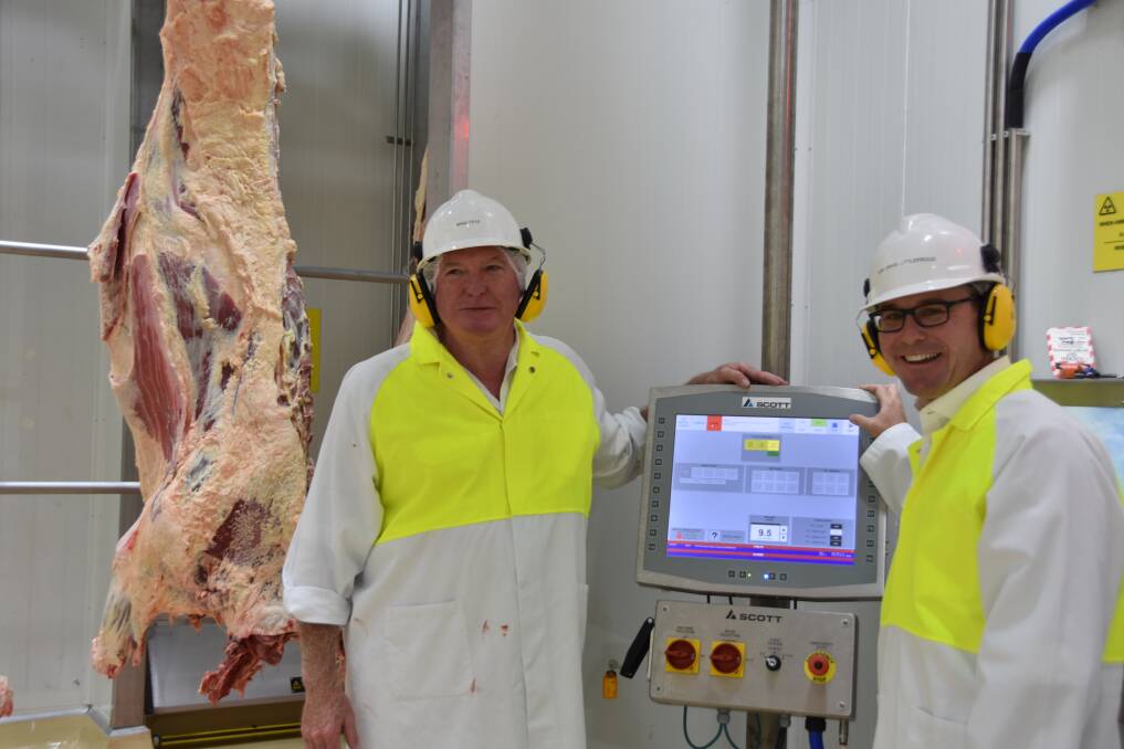 Teys Australia CEO Brad Teys and Federal Agriculture Minister David Little proud launched the first commercial prototype of the beef Dual Energy X-ray Absorptiometry (DEXA) machine in Rockhampton today.
